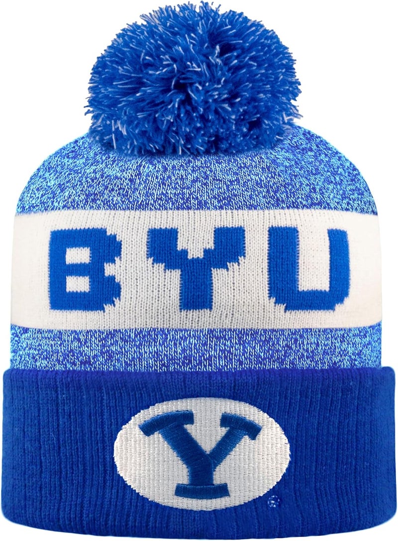 LogoFit NCAA Team Color-Embroidered Logo -Cuffed Knit Skully Beanie Pom Hat-OSFM - Image 1